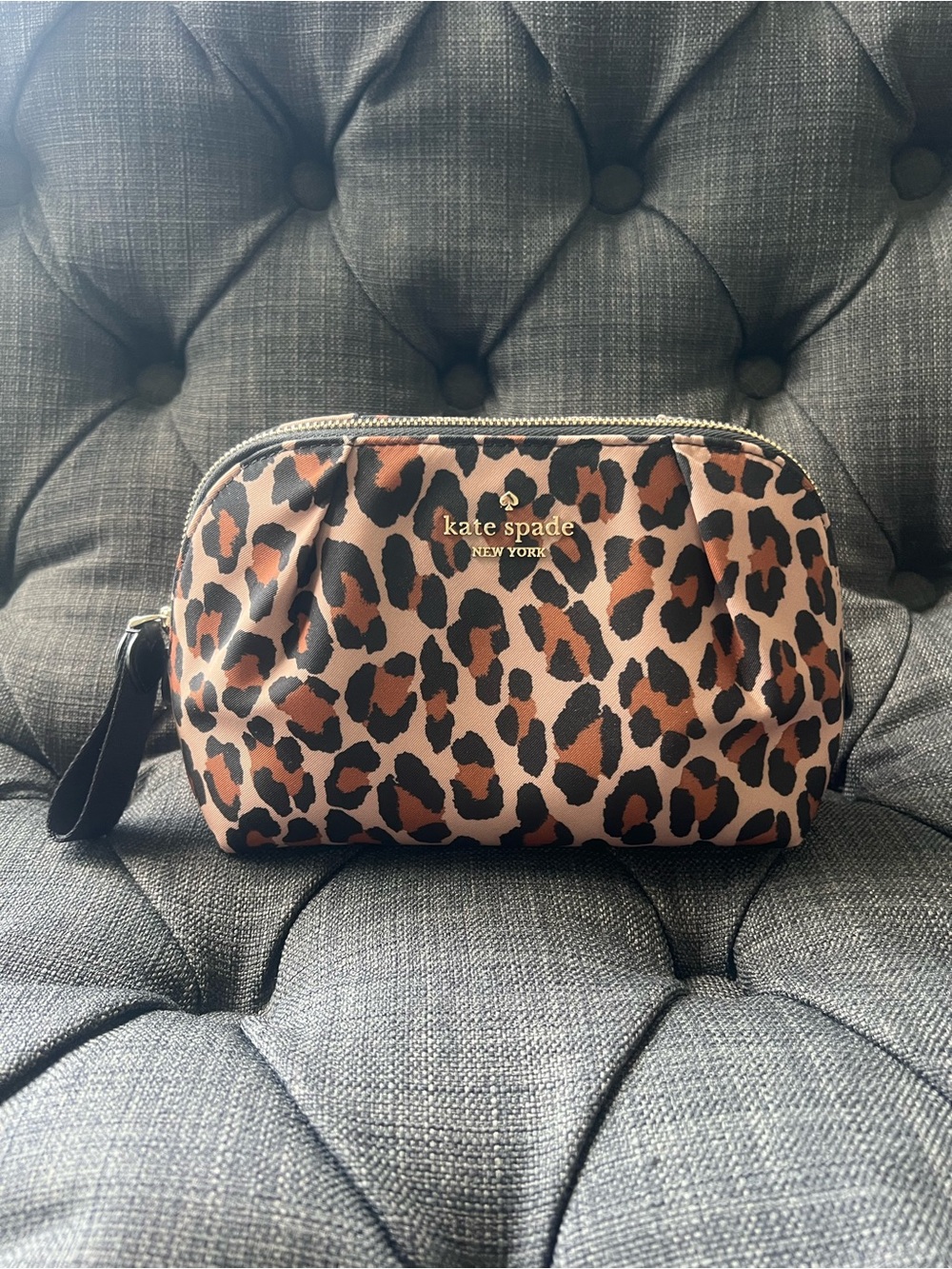 kate spade Leopard Print Cosmetic Pouch - Brown/Black - Picture 1 of 6